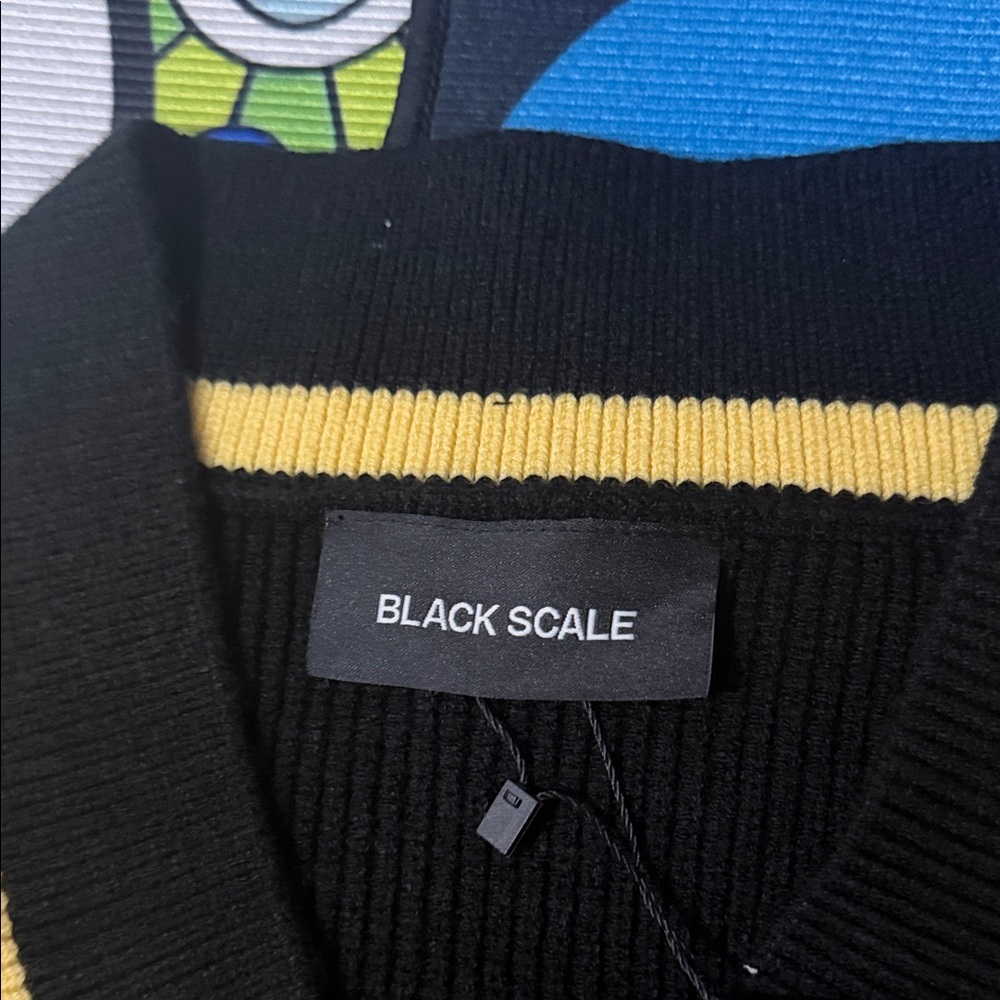 Black Scale Black V-Neck Sweater with Yellow Trim - Picture 5 of 16